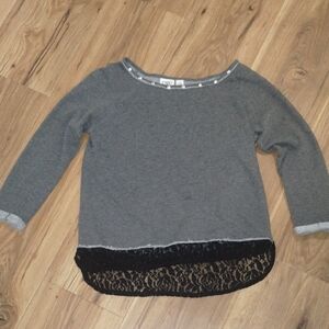 Cato Charcoal Sweater with Black Lace Hem